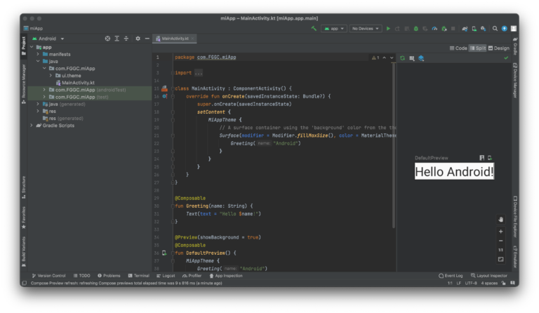 Instalación de Android Studio Chipmunk y primera aplicación